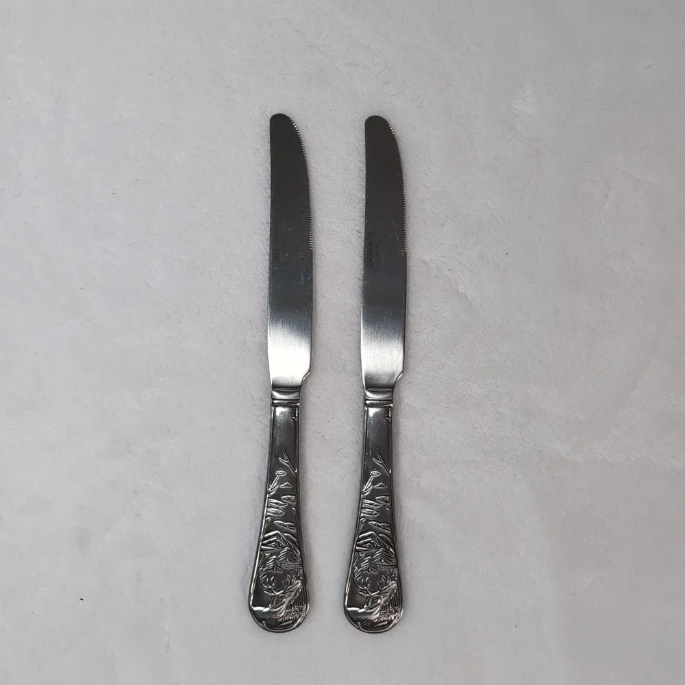 Cambridge Stainless Steel Butter Knives Set Elk Deer Wildlife Embossed Handle‎
